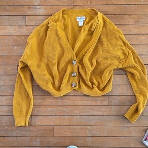 EUC Arizona Jean Company Cropped Mustard Ribbed Button Cardigan